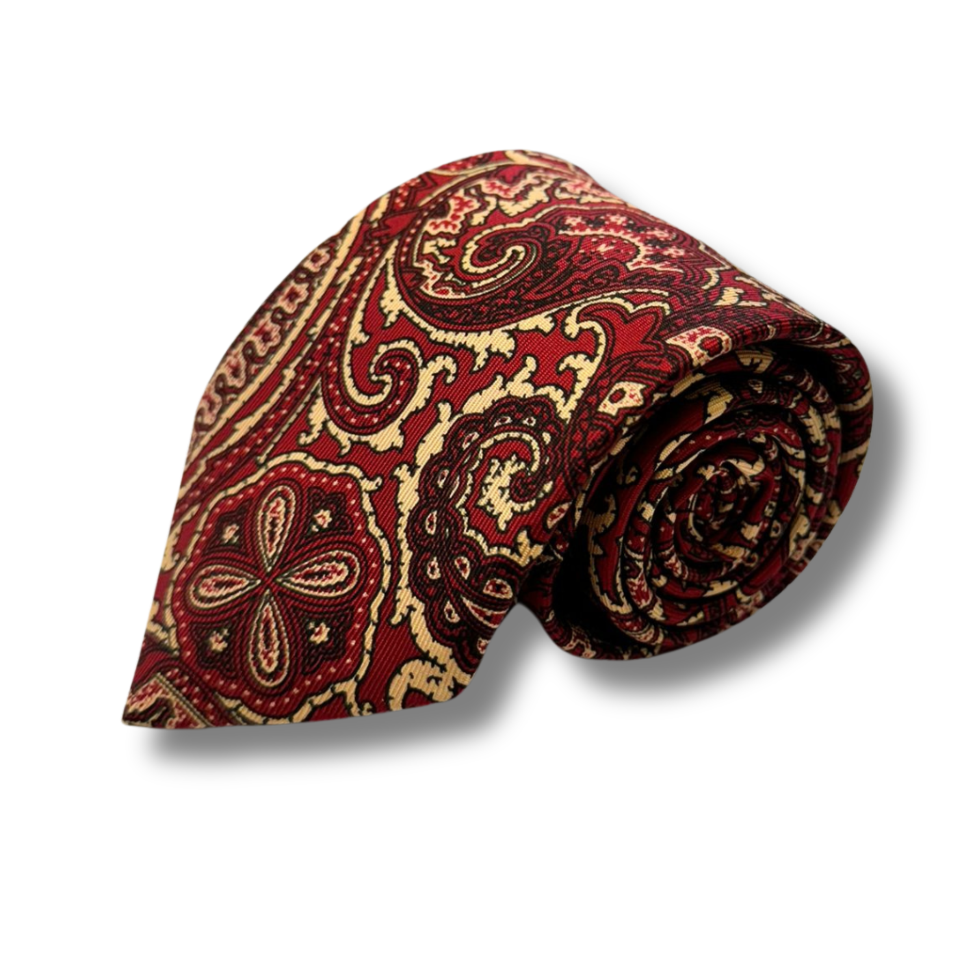 Deep Red Paisley Screen Printed Silk Tie