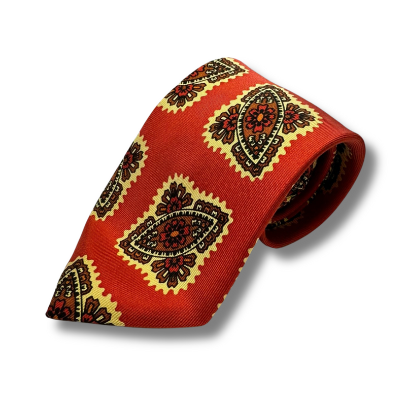 Red Paisley Screen Printed Silk Tie