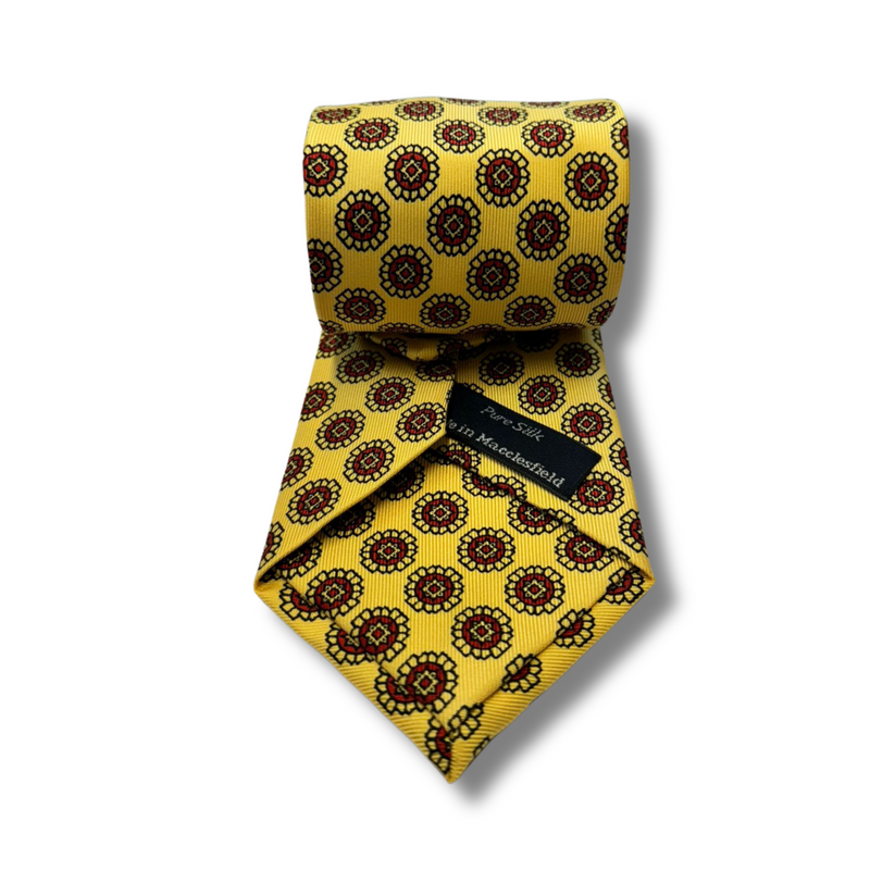 Yellow Neat Screen Printed Silk Tie