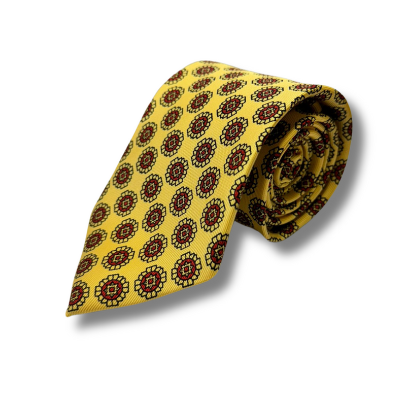 Yellow Neat Screen Printed Silk Tie
