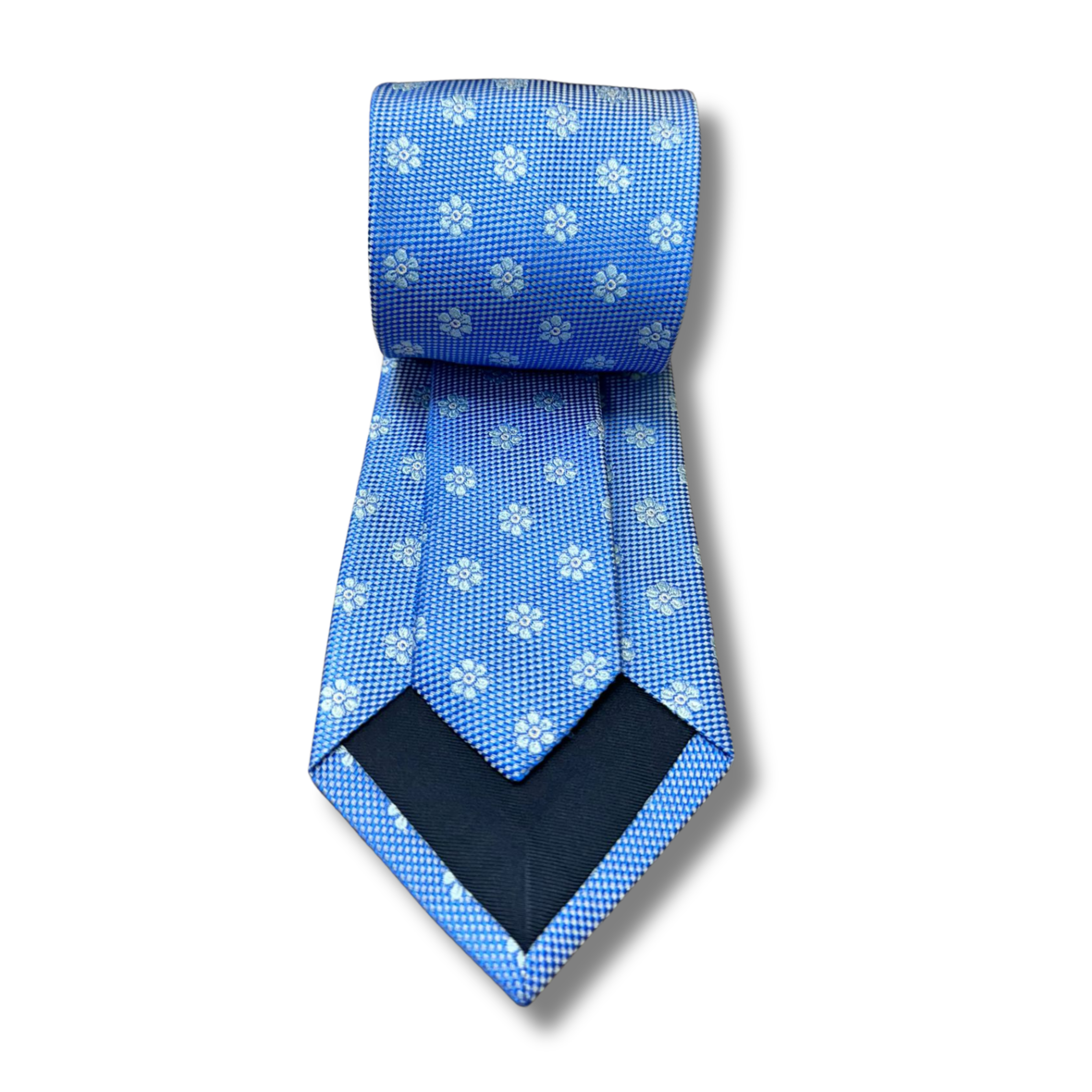 Pale Blue Floral Motif Woven Silk Tie Hand Finished