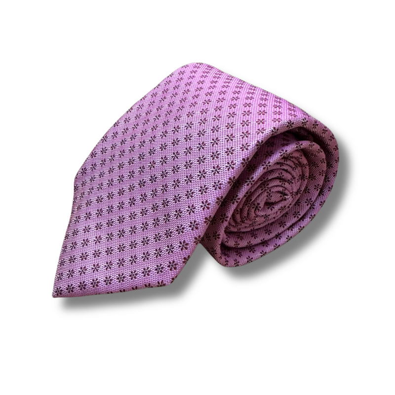 Pink & Red  Floral Motif Woven Silk Tie Hand Finished