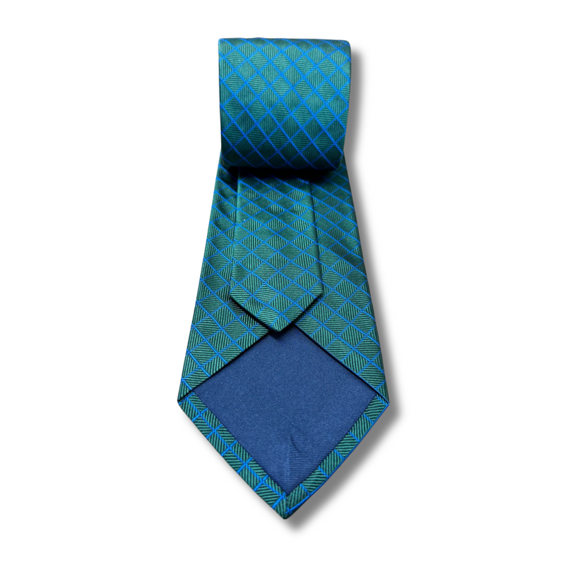 Green & Blue Chequered Woven Silk Tie Hand Finished