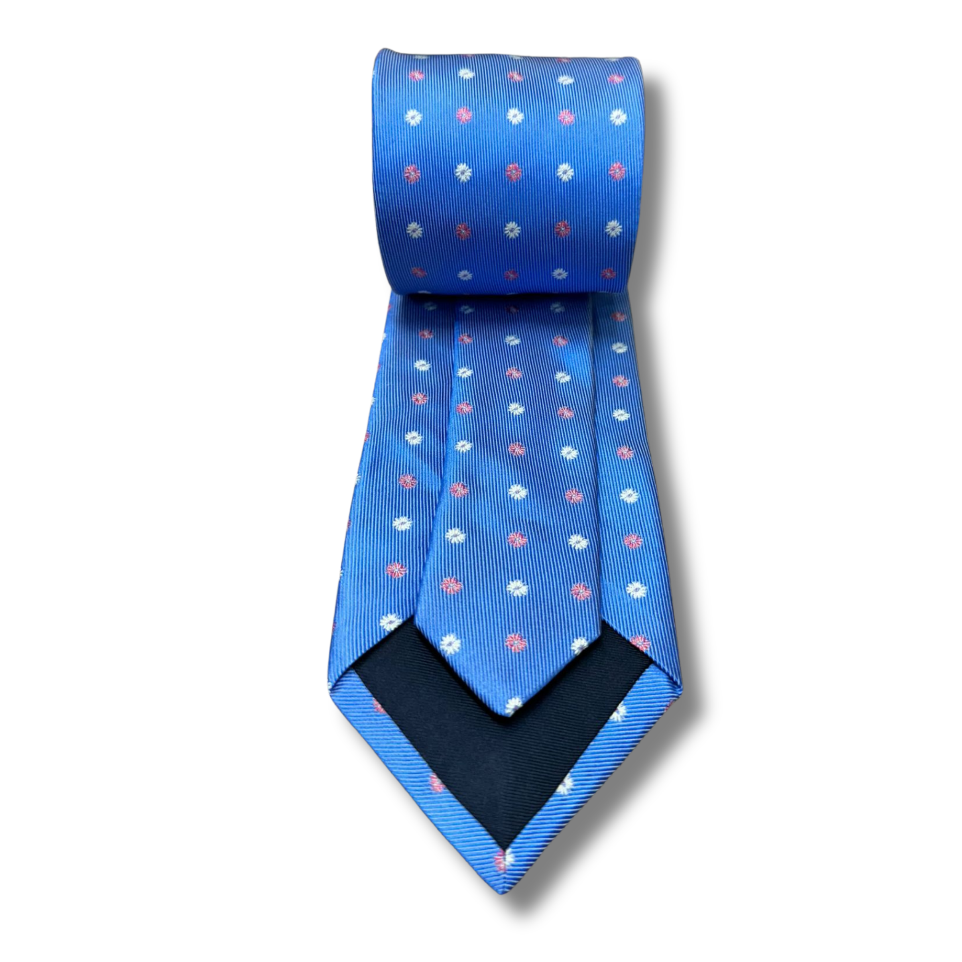 Blue & Pink Floral Neat Woven Silk Tie Hand Finished