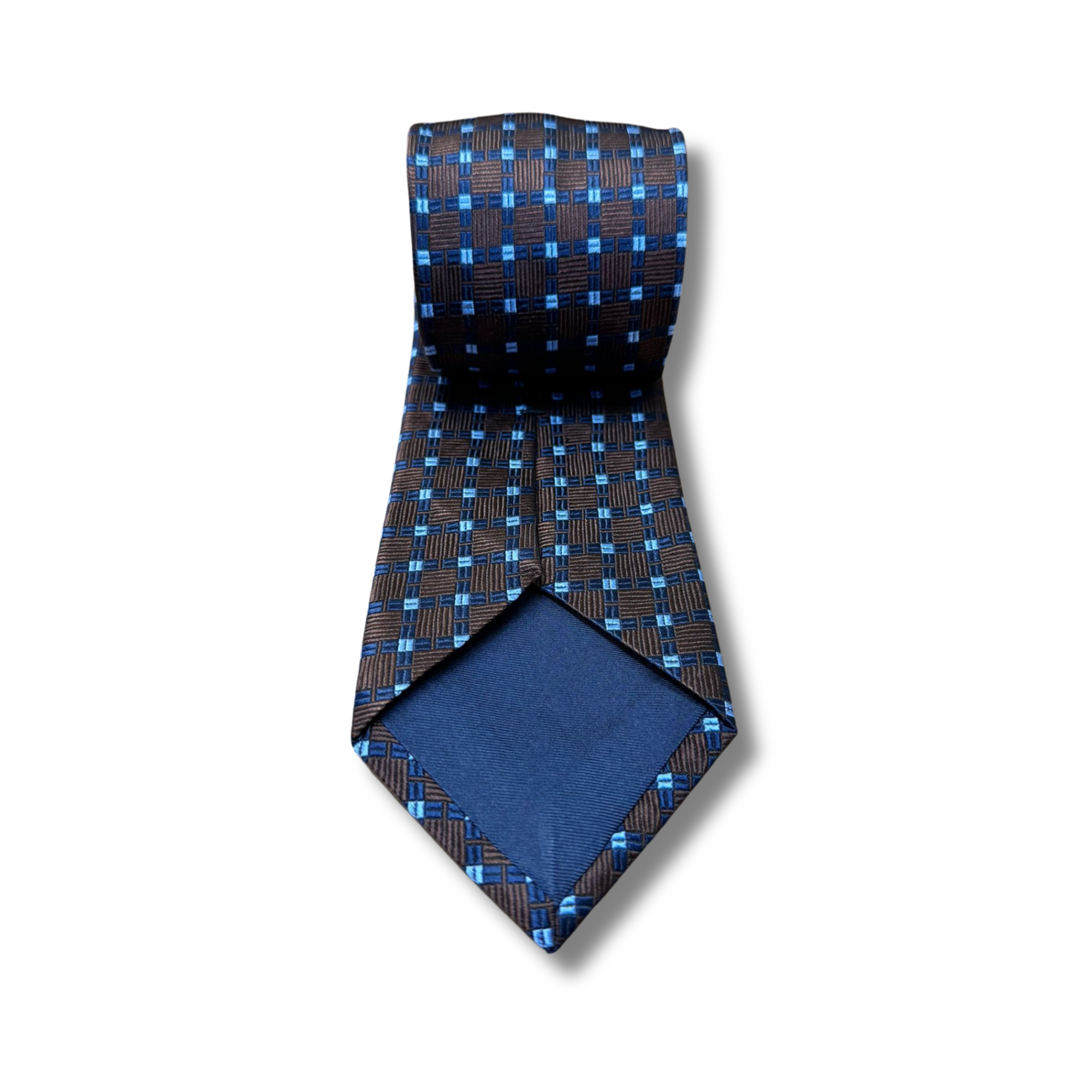 Brown & Blue Chequered Woven Silk Tie Hand Finished