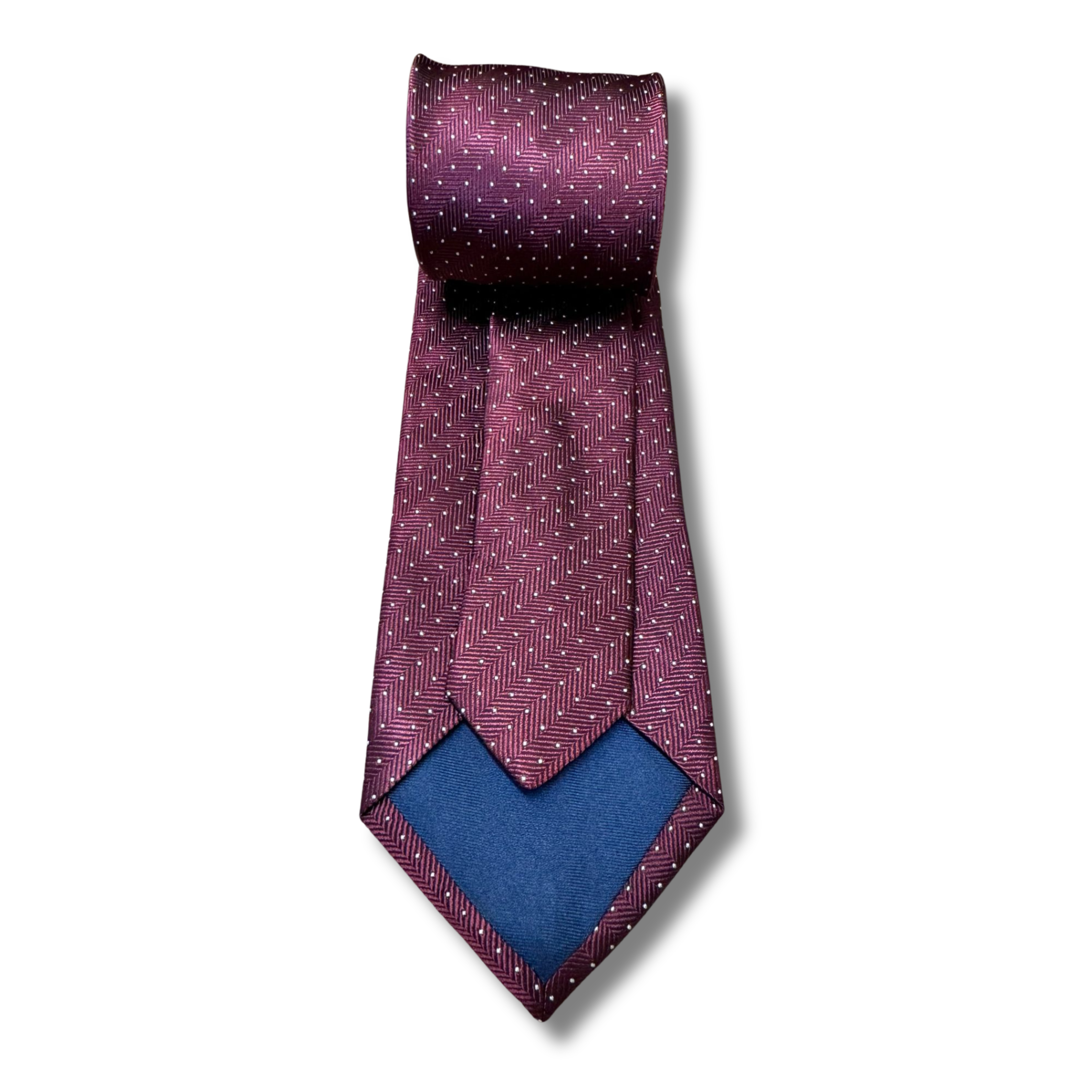 Burgundy & White Spotted Woven Silk Tie Hand Finished