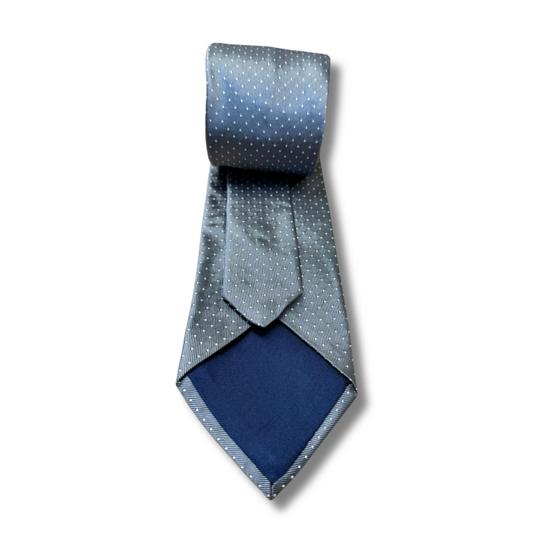 Silver & White Spotted Woven Silk Tie Hand Finished