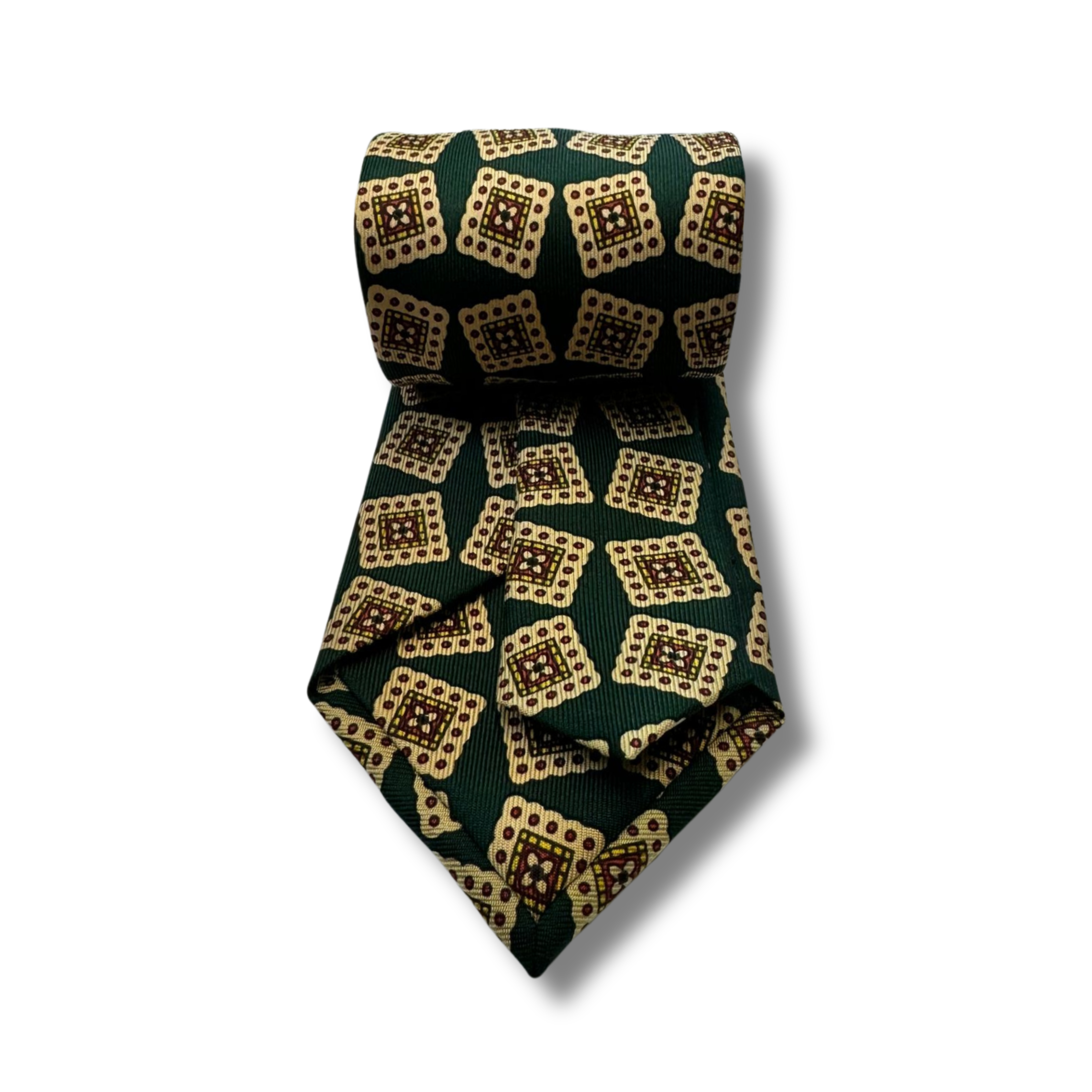 Bottle Green Neat Screen Printed Silk Tie