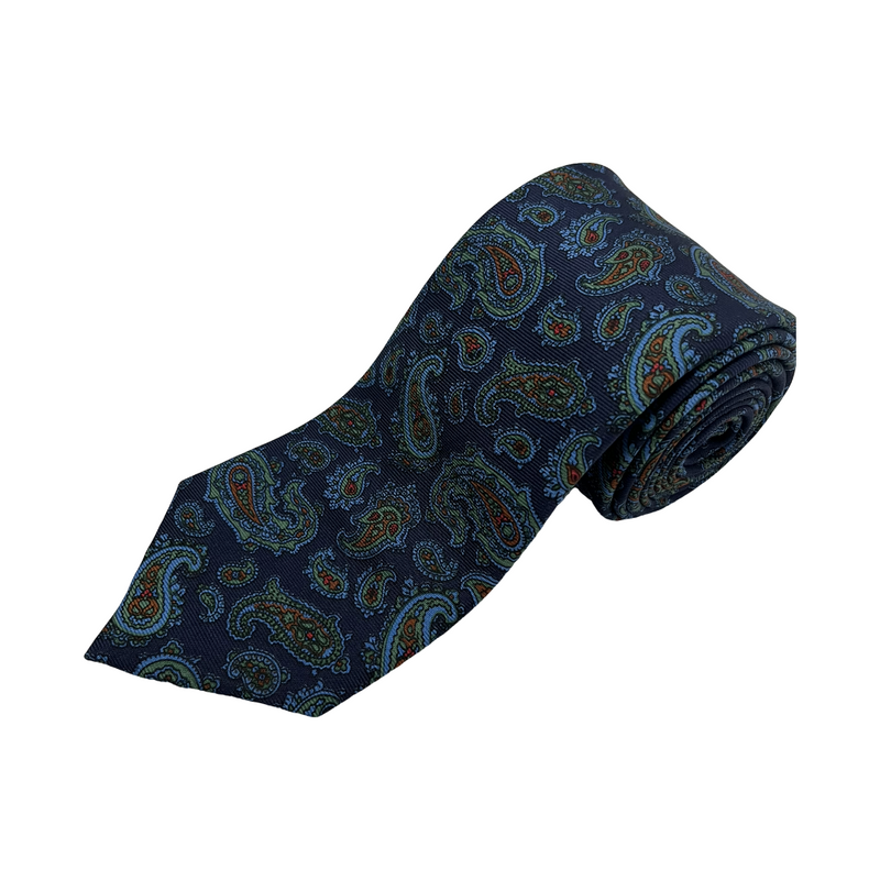Blue Paisley Screen Printed Silk Tie