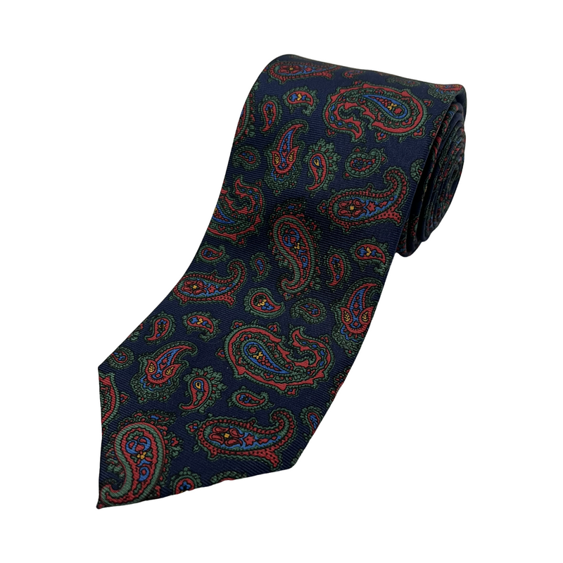 Navy Paisley Screen Printed Silk Tie