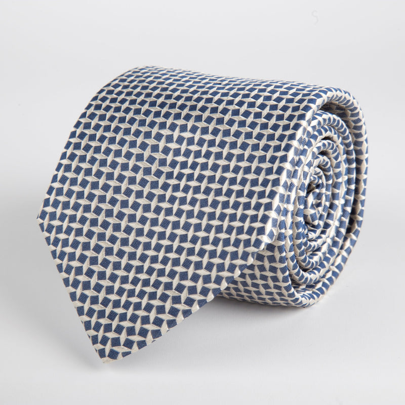 Black Geometric Diamond Woven Silk Tie - British Made