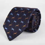 Blue Dog Motif Woven Silk Tie