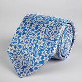 Blue Floral Woven Silk Tie Hand Finished