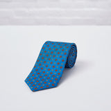 Blue Geometric Flower Printed Silk Tie
