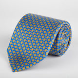 Blue Geometric Starflower Printed Silk Tie