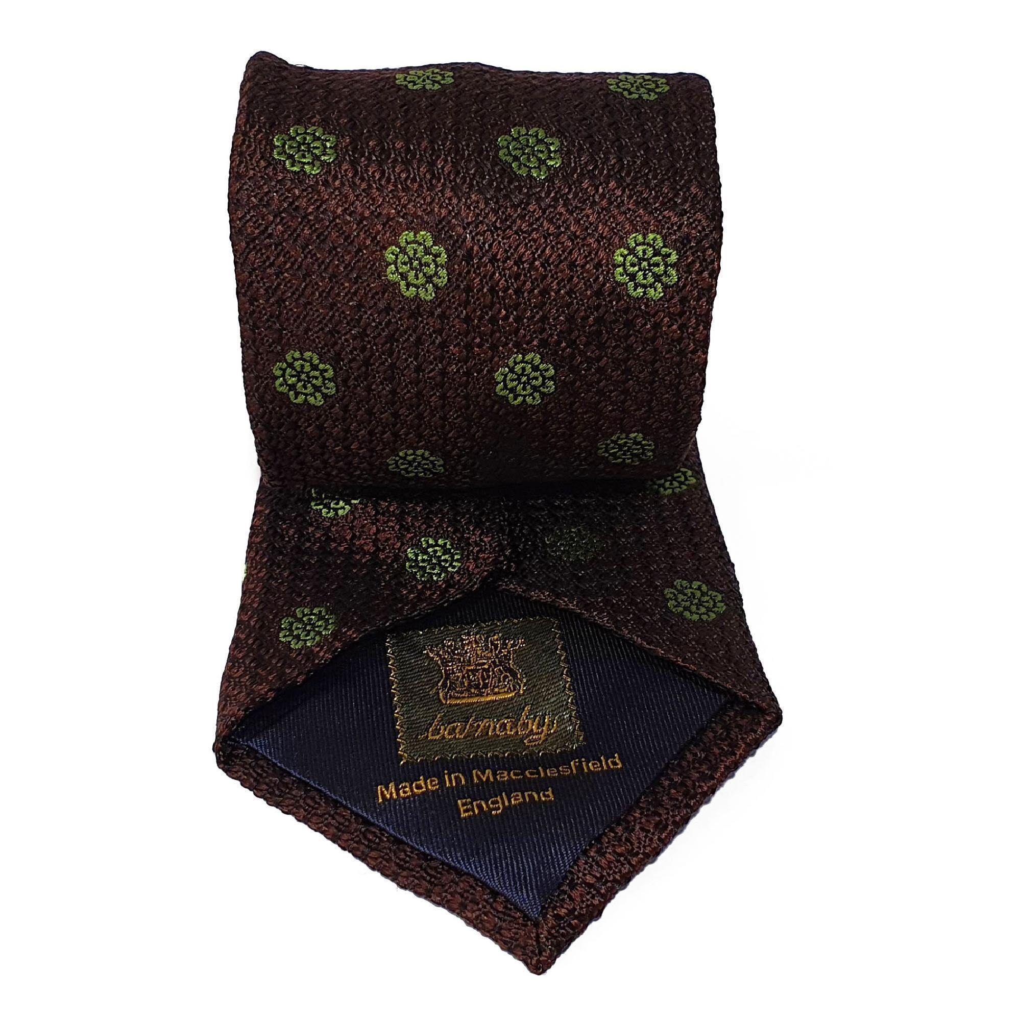 Brown Flower Woven Silk Tie Hand Finished - British Made
