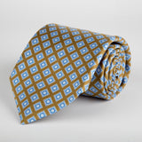 Brown Geometric Flower Block Printed Silk Tie