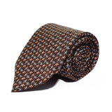 Brown Leaves Printed Silk Tie Hand Finished - British Made