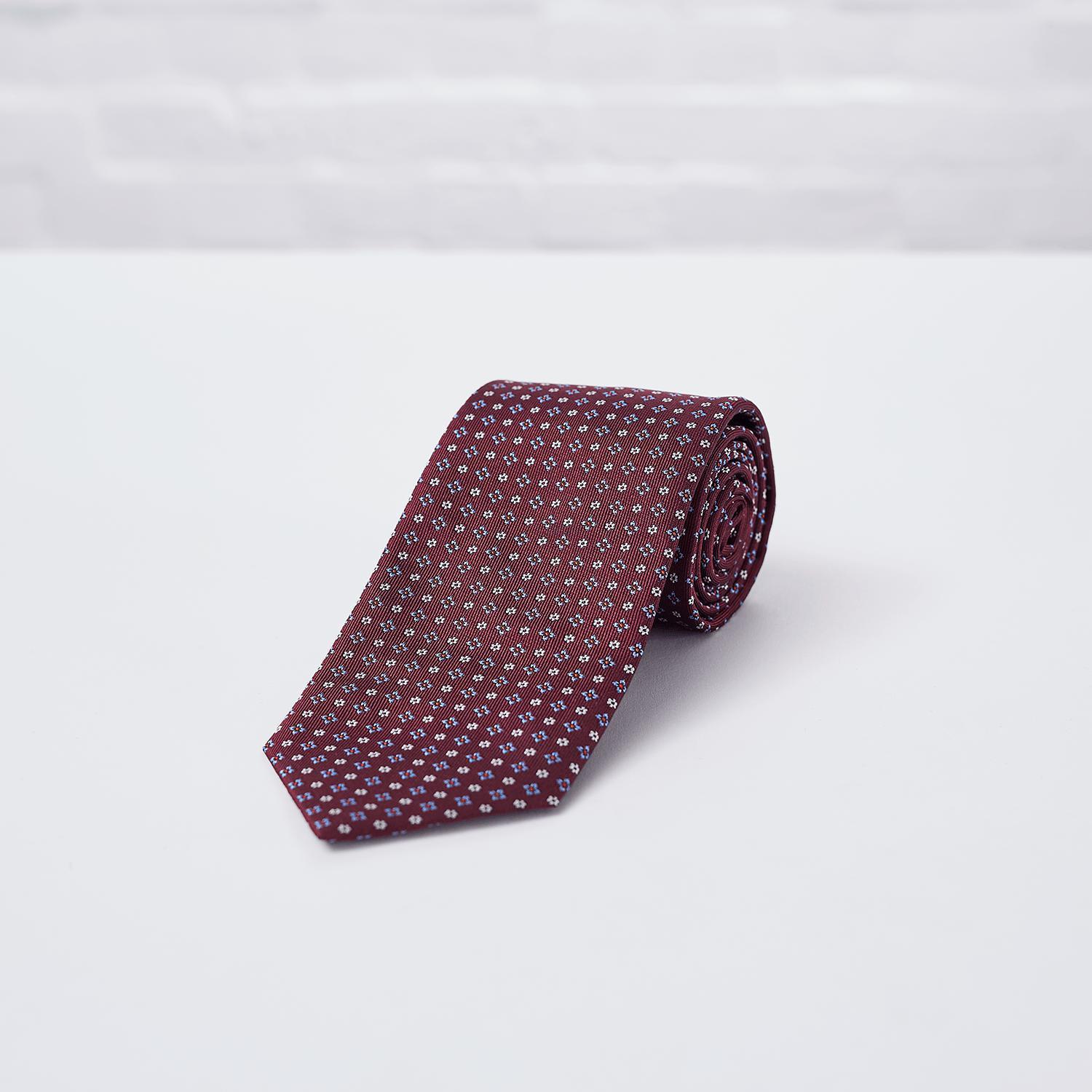 Burgundy Floral Woven Silk Tie - British Made