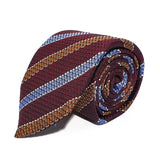 Dark Red Stripe Silk Tie Woven Hand Finished