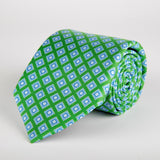 Green Geometric Flower Block Printed Silk Tie