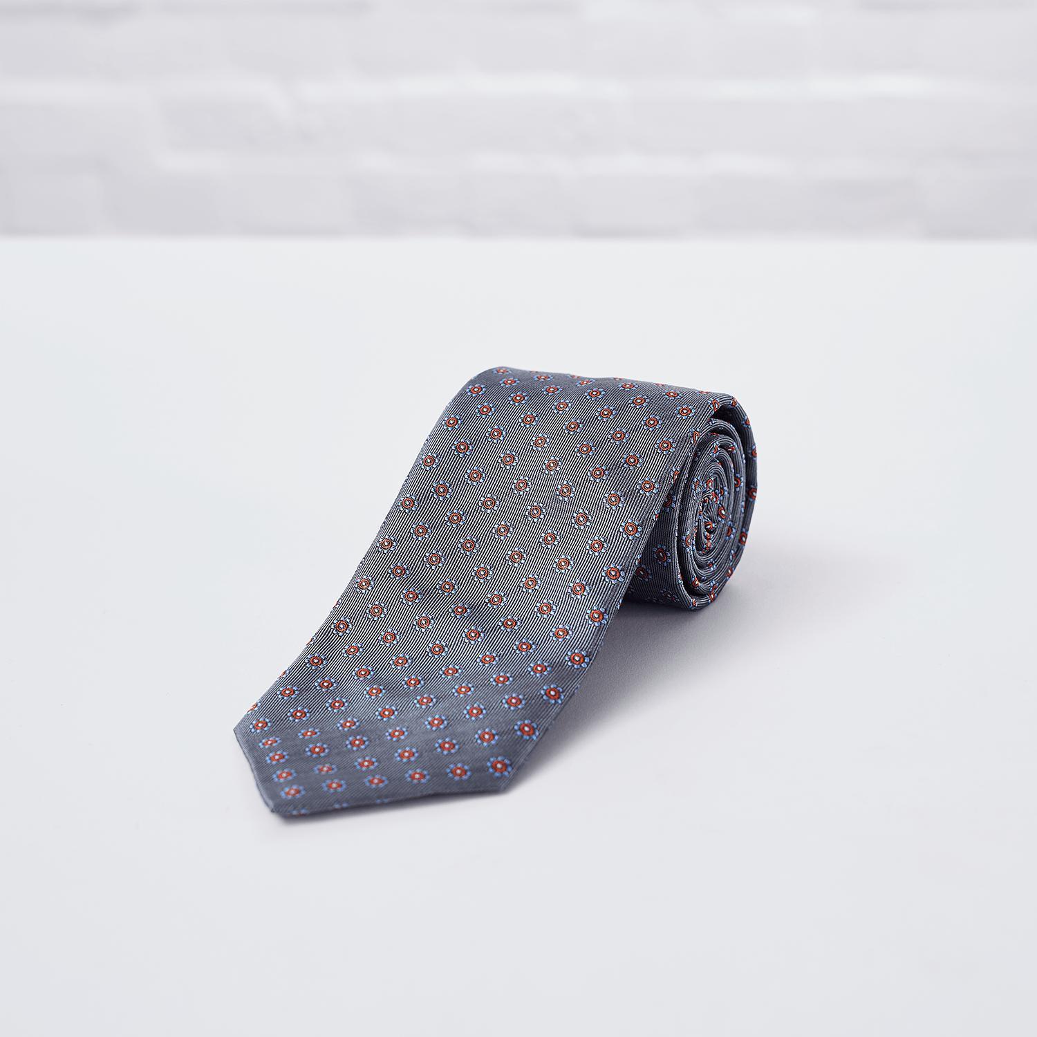 Grey Daisy Woven Silk Tie - British Made