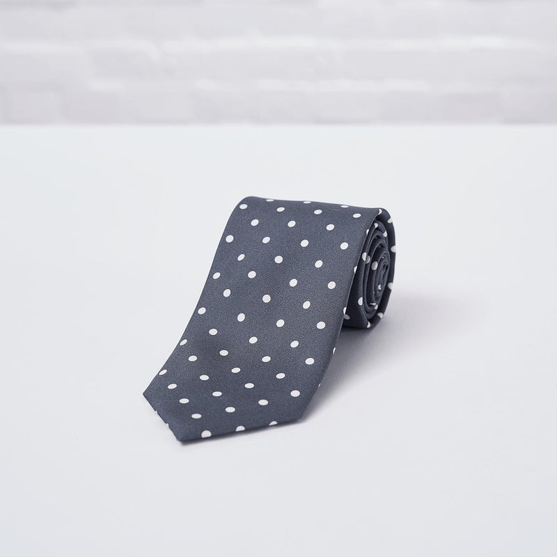 Grey Large Spot Printed Silk Tie - British Made