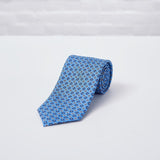 Light Blue Floral Printed Silk Tie - British Made