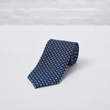 Navy Blue Floral Printed Silk Tie - British Made