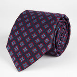 Navy Diamond Flower Woven Silk Tie Hand Finished