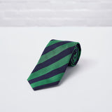 Navy Green Striped Woven Silk Tie