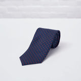 Navy Red Small Spot Printed Silk Tie Hand Finished