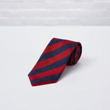 Navy Red Striped Woven Silk Tie