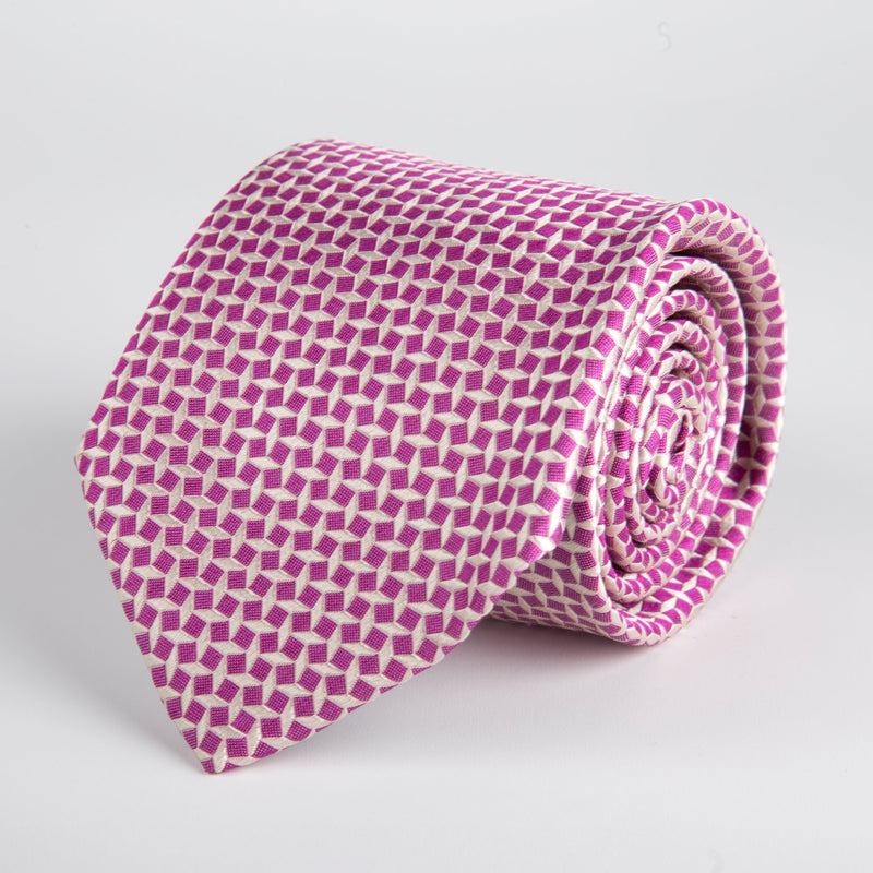 Purple Geometric Diamond Woven Silk Tie - British Made