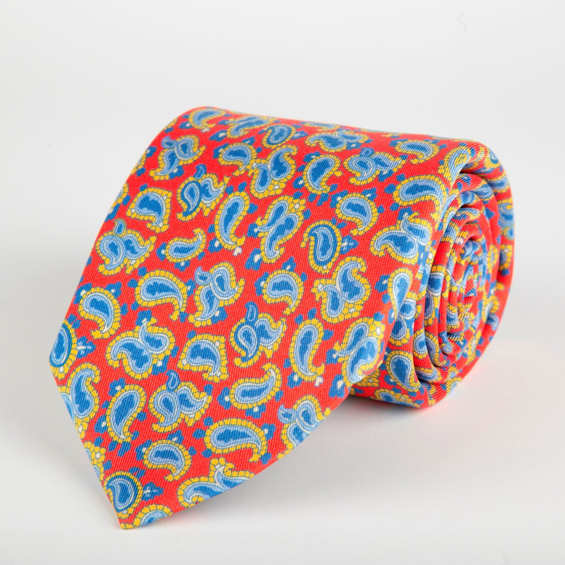 Red Paisley Printed Silk Tie - British Made