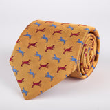 Yellow Dog Motif Woven Silk Tie