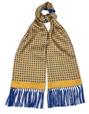 Mustard Gold Silk Scarf with Blue Tassels Hand Knotted