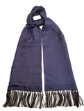 Navy & Light Blue Spot Silk Scarf with Navy Tassels Hand Knotted