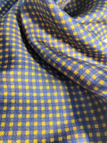 Navy and Mustard Checked Scarf with Hand Knotted Navy Tassels
