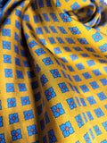 Mustard Gold Silk Scarf with Blue Tassels Hand Knotted