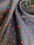 Navy & Red Polka Dot Silk Scarf with Hand Knotted Navy Tassels
