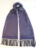 Navy Silk Geometric Scarf with Hand Knotted Navy Tassels