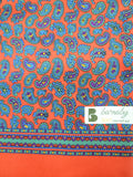 Orange and Blue Paisley Silk Scarf