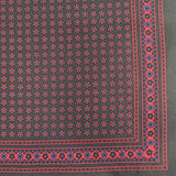 Forest Green and Red Flower Motif Silk Pocket Square