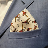 Pheasant Silk Pocket Square Burgundy Border