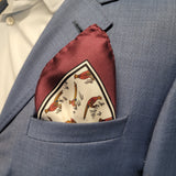 Pheasant Silk Pocket Square Burgundy Border