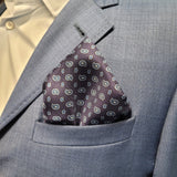 Navy Blue Tear Drop Silk Pocket Square With A Paisley Border