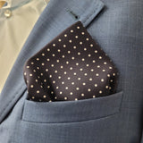 Dark Navy and White Classic Spot Print Silk Pocket Square