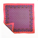 Pink Geometric Silk Pocket Square with Paisley Border