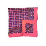Pink Geometric Silk Pocket Square with Paisley Border
